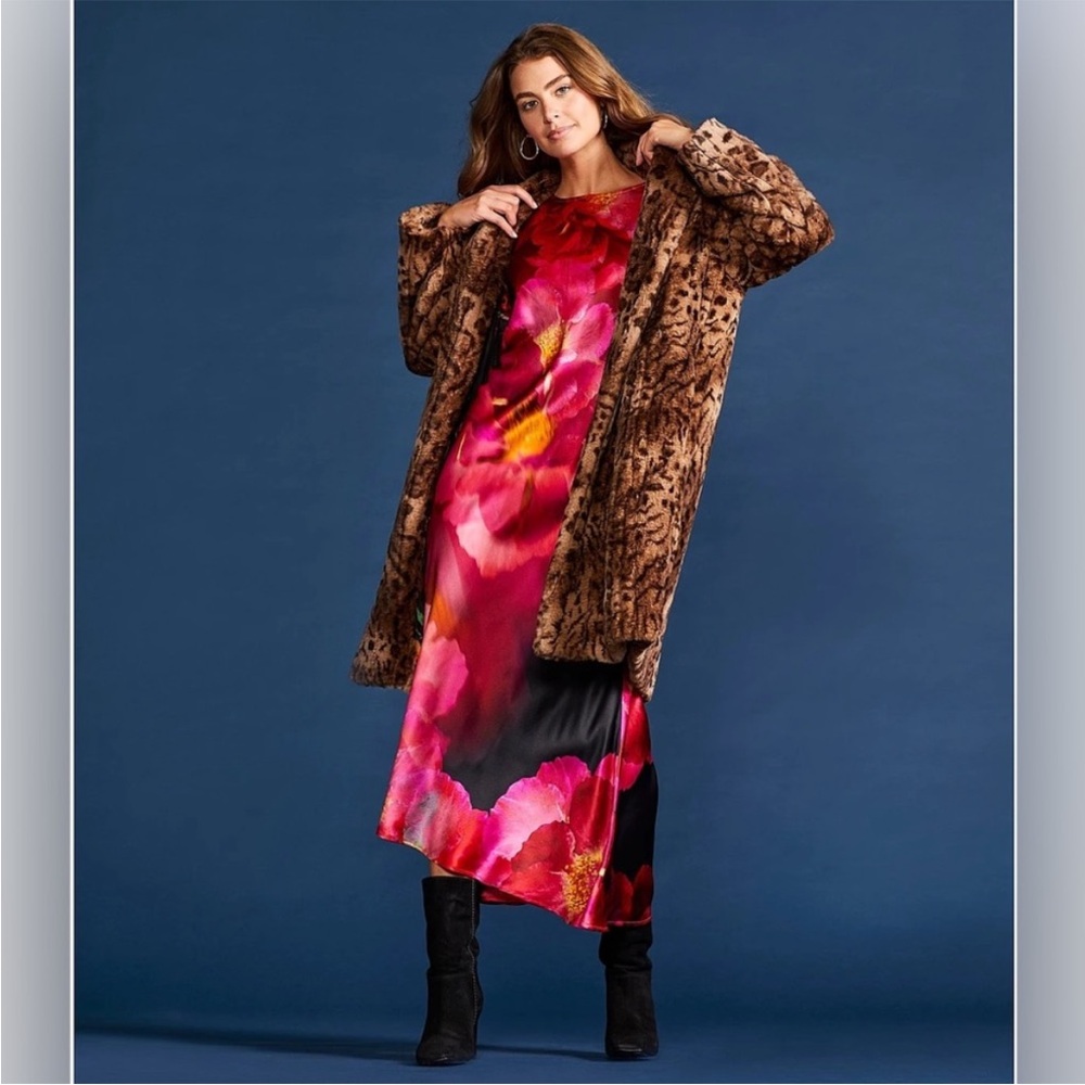 NWT JOHNNY WAS Silk Floral Bloom Placement Print 3/4 Flared Sleeve Dress - Picture 3 of 11
